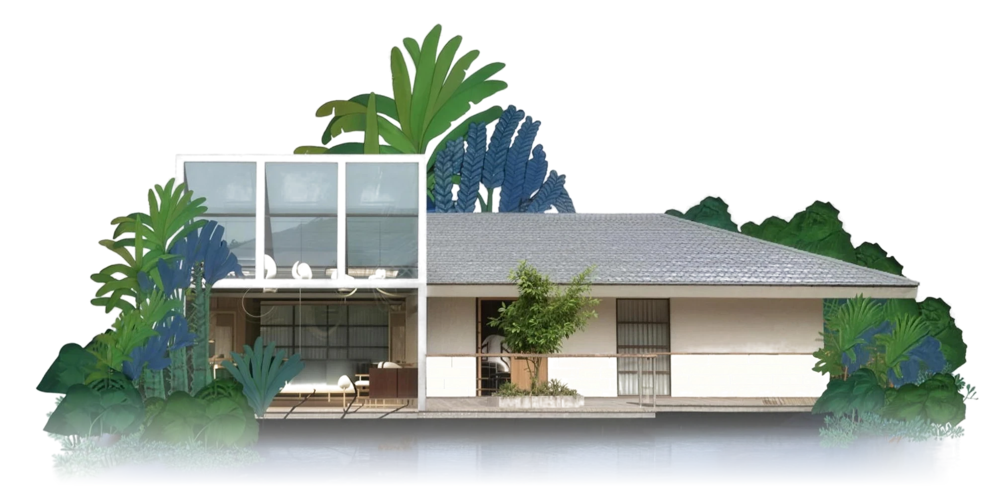 A painting of the lake pavilion floating on paper